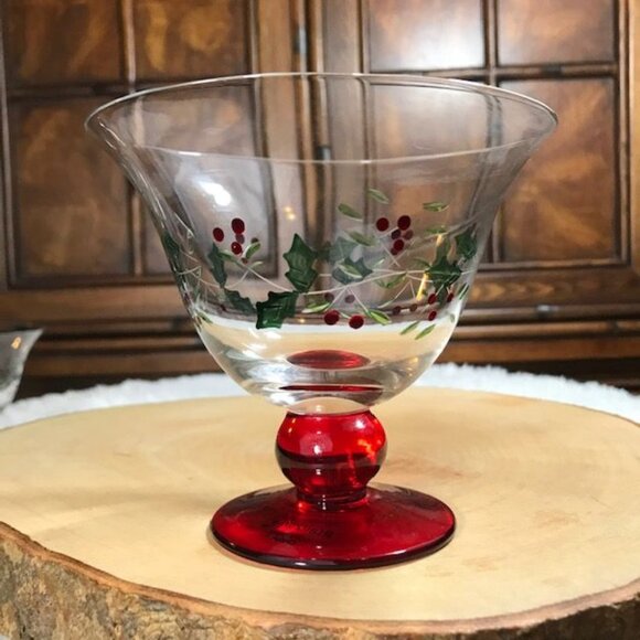 Pfaltzgraff Set of 4 Winterberry Glass Pedestal Dessert Bowls - Picture 5 of 11